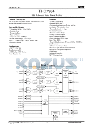 THC7984 datasheet - 10-bit 3-channel Video Signal Digitizer