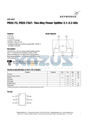 PD22-73LF datasheet - Two-Way Power Splitter 2.1-2.3 GHz
