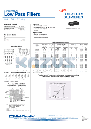 SALF-865 datasheet - Low Pass Filters 50 DC to 865 MHz