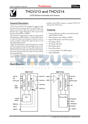 THCV214 datasheet - LVDS SerDes transmitter and receiver