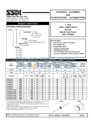 SAM25UFSMS datasheet - HIGH VOLTAGE RECTIFIER