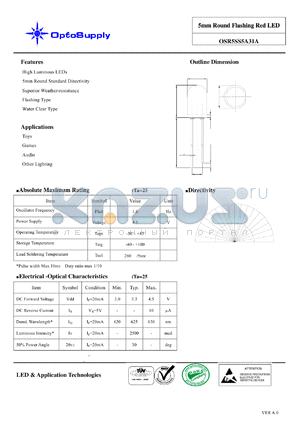 OSR5SS5A31A datasheet - 5mm Round Flashing Red LED