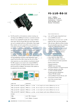 PD3-116-60-SE datasheet - 60mm/NEMA24 Stepper Motor with Controller/Driver, with Encoder and Serial Interface
