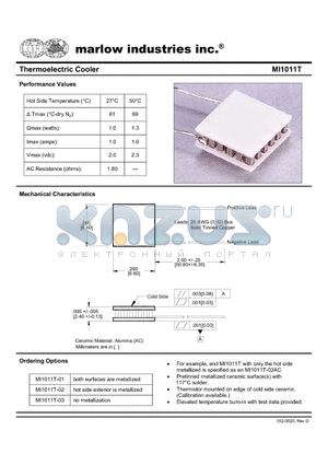 MI1011T-03 datasheet - Thermoelectric Cooler
