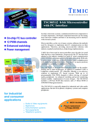 TSC8051I2 datasheet - 8-bit Microcontroller withI2C Interface