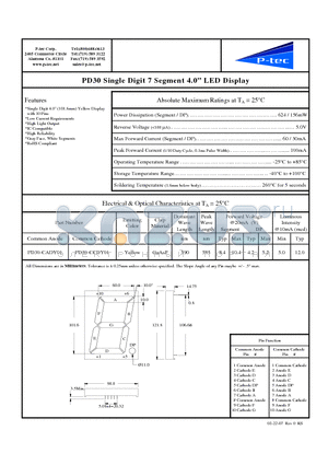 PD30-CADY01 datasheet - Single Digit 7 Segment 4.0 LED Display