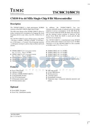 TSC80C31-12AB datasheet - CMOS 0 to 44 MHz Single-Chip 8 Bit Microcontroller