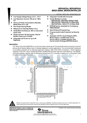 MSP430P325AIFN datasheet - MIXED SIGNAL MICROCONTROLLER