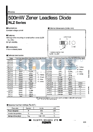 RLZ3.9 datasheet - 500 MW ZENER LEADLESS DIODE