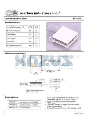 MI1021T-02 datasheet - Thermoelectric Cooler