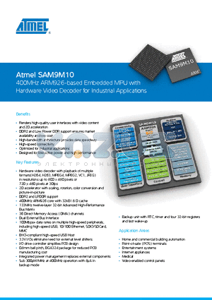 SAM9M10 datasheet - 400MHz ARM926-based Embedded MPU with Hardware Video Decoder for Industrial Applications