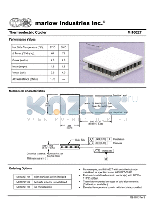 MI1022T datasheet - Thermoelectric Cooler