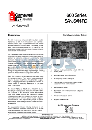 SAN-16 datasheet - Serial annunciator driver module, main driver with 16-outputs