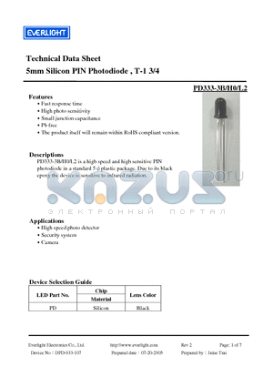 PD333-3B/H0/L2 datasheet - 5mm Silicon PIN Photodiode , T-1 3/4