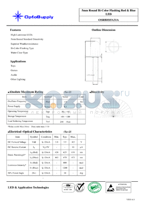 OSRBHS5A31A datasheet - 5mm Round Bi-Color Flashing Red & Blue LED