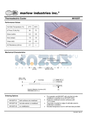 MI1025T datasheet - Thermoelectric Cooler