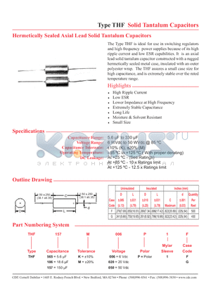 THF157K050P1F datasheet - Hermetically Sealed Axial Lead Solid Tantalum Capacitors