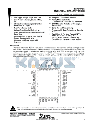 MSP430P325PG datasheet - MIXED SIGNAL MICROCONTROLLER