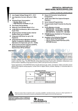 MSP430P337A datasheet - MIXED SIGNAL MICROCONTROLLERS