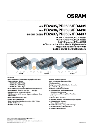 PD3536 datasheet - 4-Character 5 x 7 Dot Matrix Alphanumeric Programmable Display with Built-in CMOS Control Functions