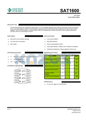 SAT1600 datasheet - AC Input Quad Optocoupler