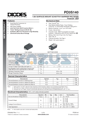 PD3S140-7 datasheet - 1.0A SURFACE MOUNT SCHOTTKY BARRIER RECTIFIER PowerDI 323