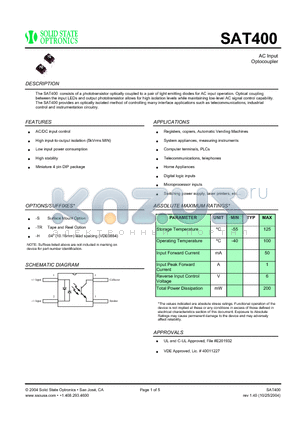 SAT400 datasheet - AC Input Optocoupler