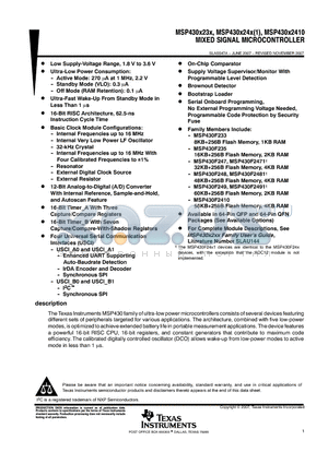 MSP430X2410 datasheet - MIXED SIGNAL MICROCONTROLLER