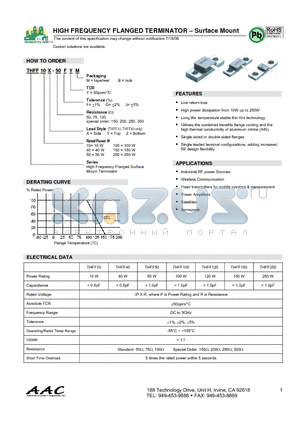 THFF100Y-50GYB datasheet - HIGH FREQUENCY FLANGED TERMINATOR - Surface Mount