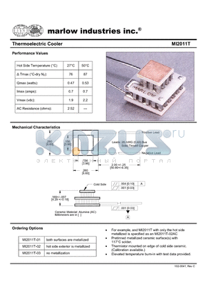 MI2011T-02 datasheet - Thermoelectric Cooler