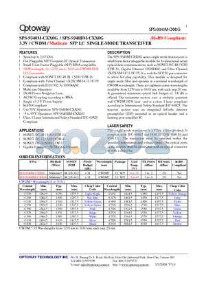 SPS-9340M-CXX0G_08 datasheet - 3.3V / CWDM / Mutlirate SFP LC SINGLE-MODE TRANSCEIVER