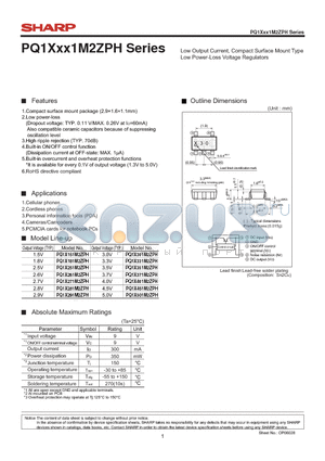 PQ1X271M2ZPH datasheet - Low Output Current, Compact Surface Mount Type Low Power-Loss Voltage Regulators