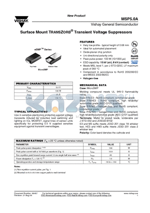 MSP5.0A datasheet - Surface Mount TRANSZORB^ Transient Voltage Suppressors