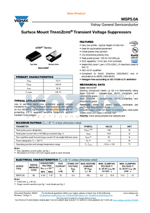 MSP5.0A datasheet - Surface Mount TRANSZORB Transient Voltage Suppressors