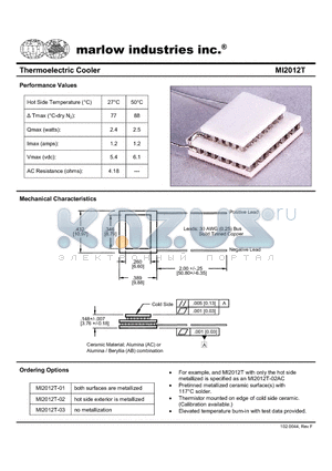 MI2012T-01 datasheet - Thermoelectric Cooler
