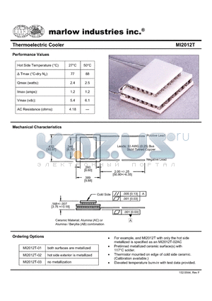 MI2012T-03 datasheet - Thermoelectric Cooler