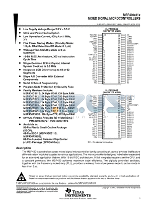 MSP430X31X datasheet - MIXED SIGNAL MICROCONTROLLERS