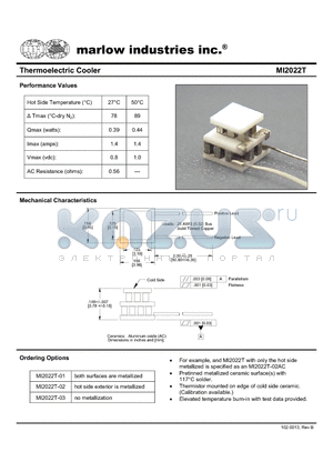 MI2022T datasheet - Thermoelectric Cooler