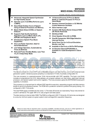 MSP50C604 datasheet - MIXED-SIGNAL PROCESSOR