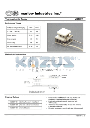 MI2022T-03 datasheet - Thermoelectric Cooler