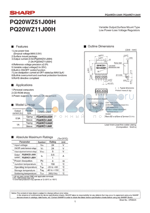 PQ20WZ11J00H datasheet - Variable Output,Surface Mount Type Low Power-Loss Voltage Regulators