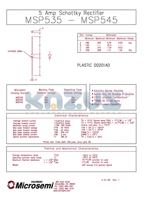 MSP545 datasheet - 5 Amp Schottky Rectifier