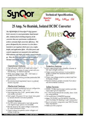 PQ24018QGA25PKS datasheet - 25 Amp, No Heatsink, Isolated DC/DC Converter