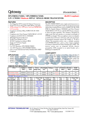 SPS-9380BM-CXX0G datasheet - 3.3V / CWDM / Multirate SFP LC SINGLE-MODE TRANSCEIVER