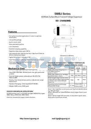 SMBJ220A datasheet - 600Watts Surface Mount Transient Voltage Suppressor