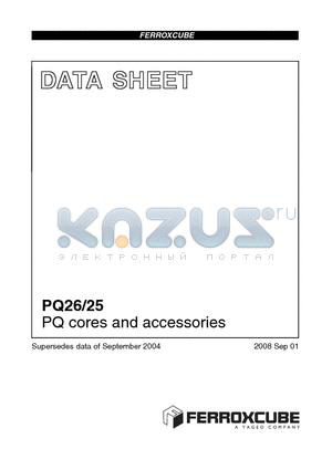 PQ26 datasheet - PQ cores and accessories