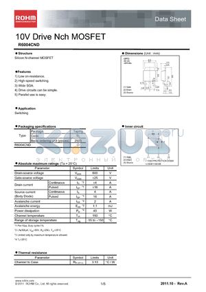 R6004CND datasheet - 10V Drive Nch MOSFET
