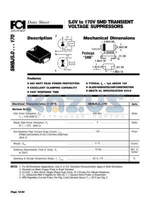 SMBJ22A datasheet - 5.0V to 170V SMD TRANSIENT VOLTAGE SUPPRESSORS