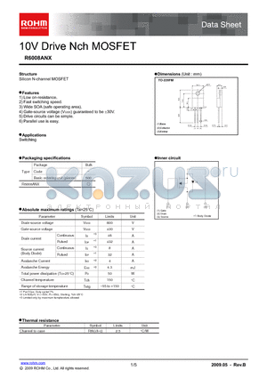 R6008ANX datasheet - 10V Drive Nch MOSFET