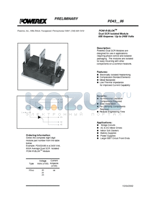 PD432006 datasheet - POW-R-BLOK Dual SCR Isolated Module (600 Amperes / Up to 2400 Volts)